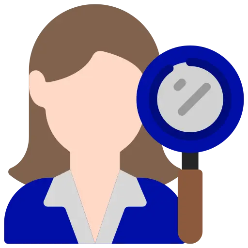 mujer con una lupa buscando algo