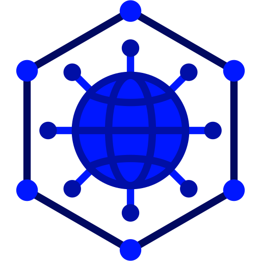 icono que emula el mundo conectado por una gran red