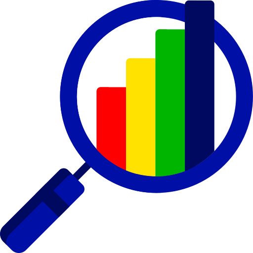 lupa color azul con grafico de barras dentro