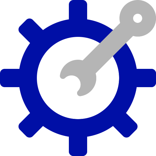 engranaje azul con llave para tuercas gris dentro