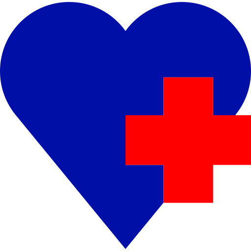 corazon azul con una cruz roja encima