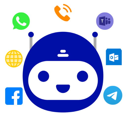 robot color azul con iconos de redes sociales a su alrededor