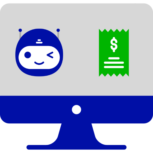 monitor de computadora presentando una factura y la imagen de un robot guiñando el ojo