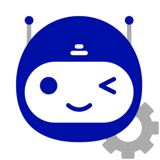 robot color azul con un icono de engranaje gris de fondo