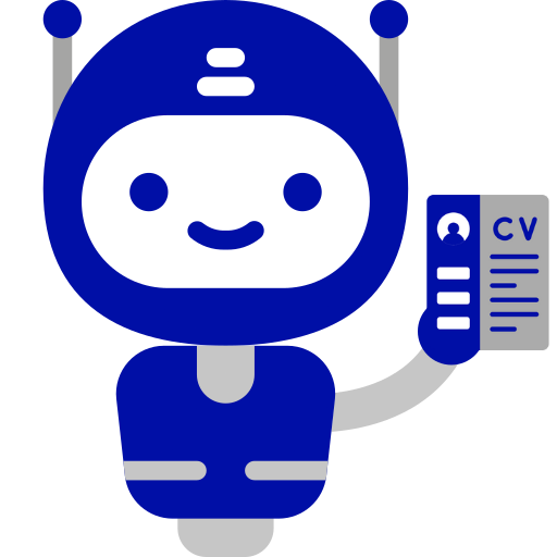 robot color azul sosteniendo un curriculum