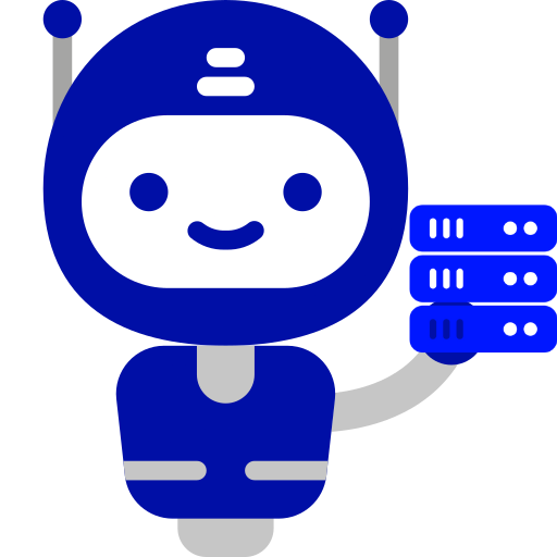 robot color azul sosteniendo discos duros