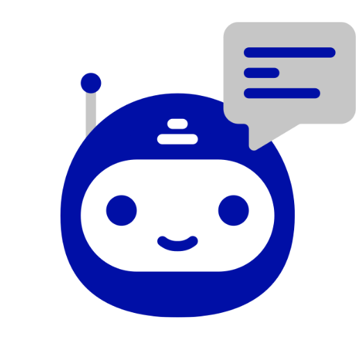 robot color azul con un icono de mensaje de texto color gris