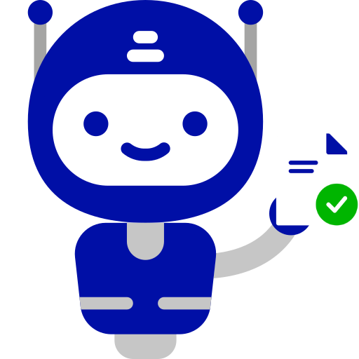 robot color azul sosteniendo documentos