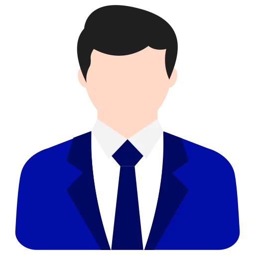 persona animada con traje color azul y corbata azul marino