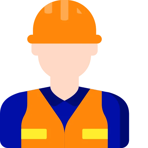 hombre con casco de construcción y chaleco color naranja